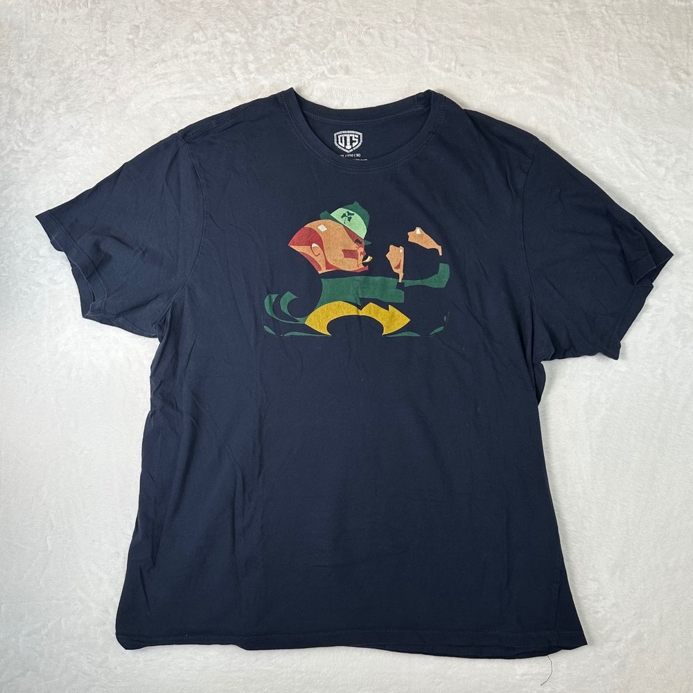 OTS Notre Dame Fighting Irish T-Shirt Mens XXL Navy Blue Leprechaun Graphic Tee